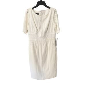 Ivy & Blu NEW White Lacy Short Sleeve Flattering Dress Office Church Shower 6